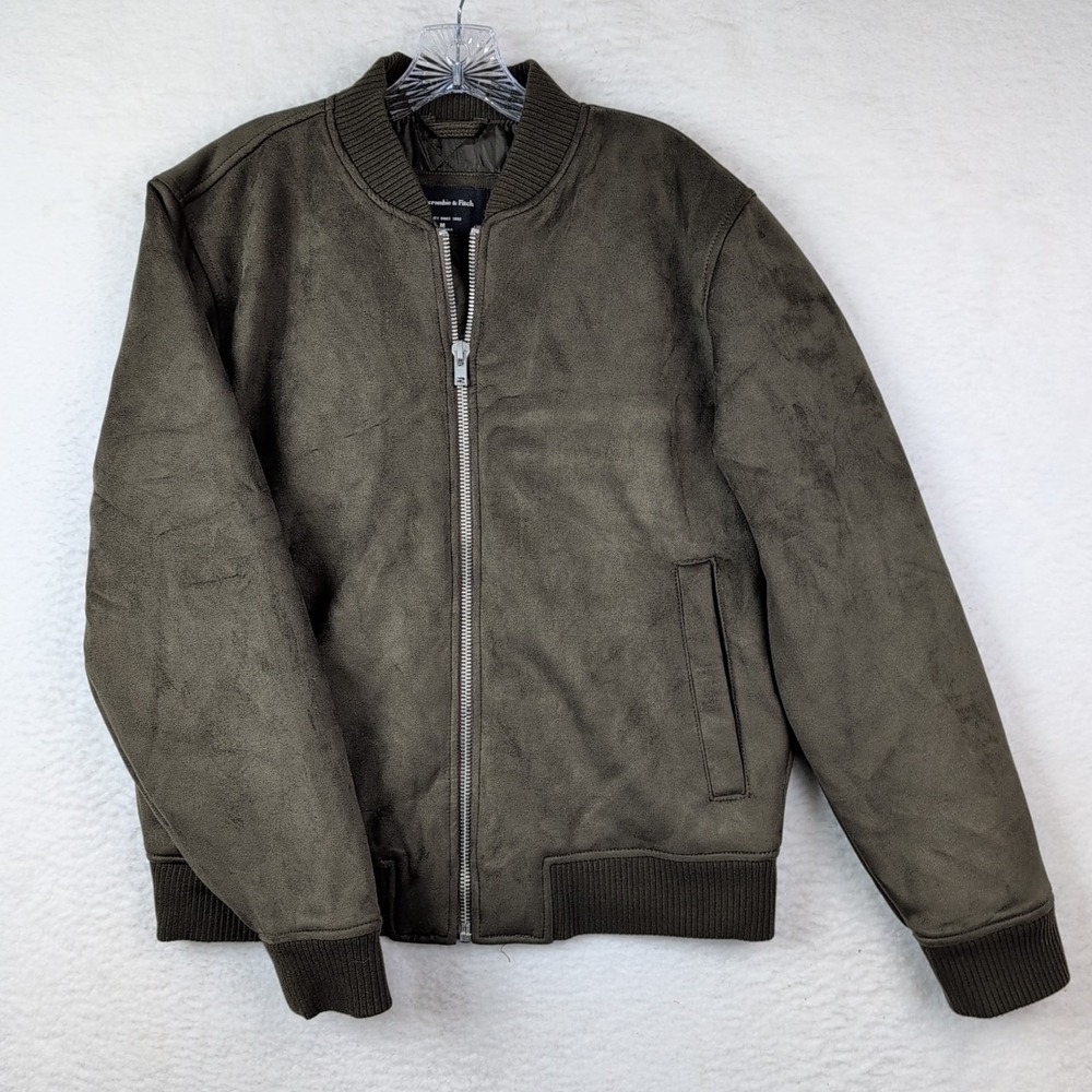 Abercrombie & Fitch Vegan Suede Bomber Jacket Men's Small Olive Green